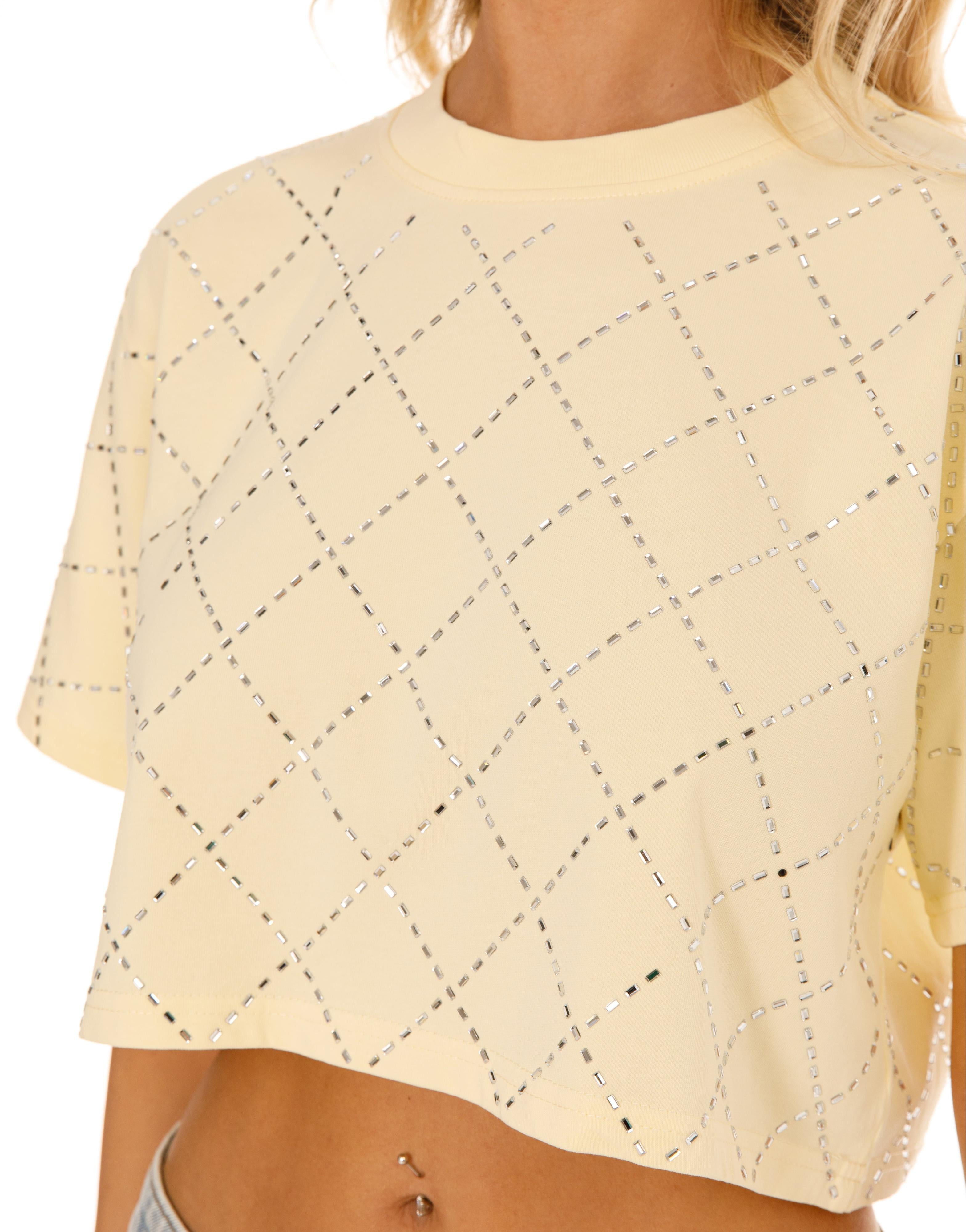 Diamond Eyelet Cropped Tee - Yellow