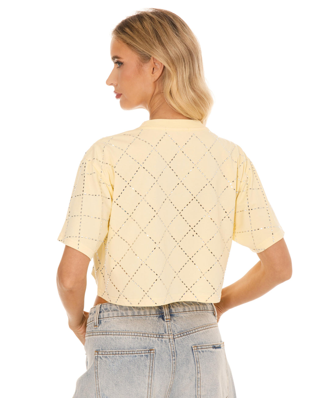 Diamond Eyelet Cropped Tee - Yellow
