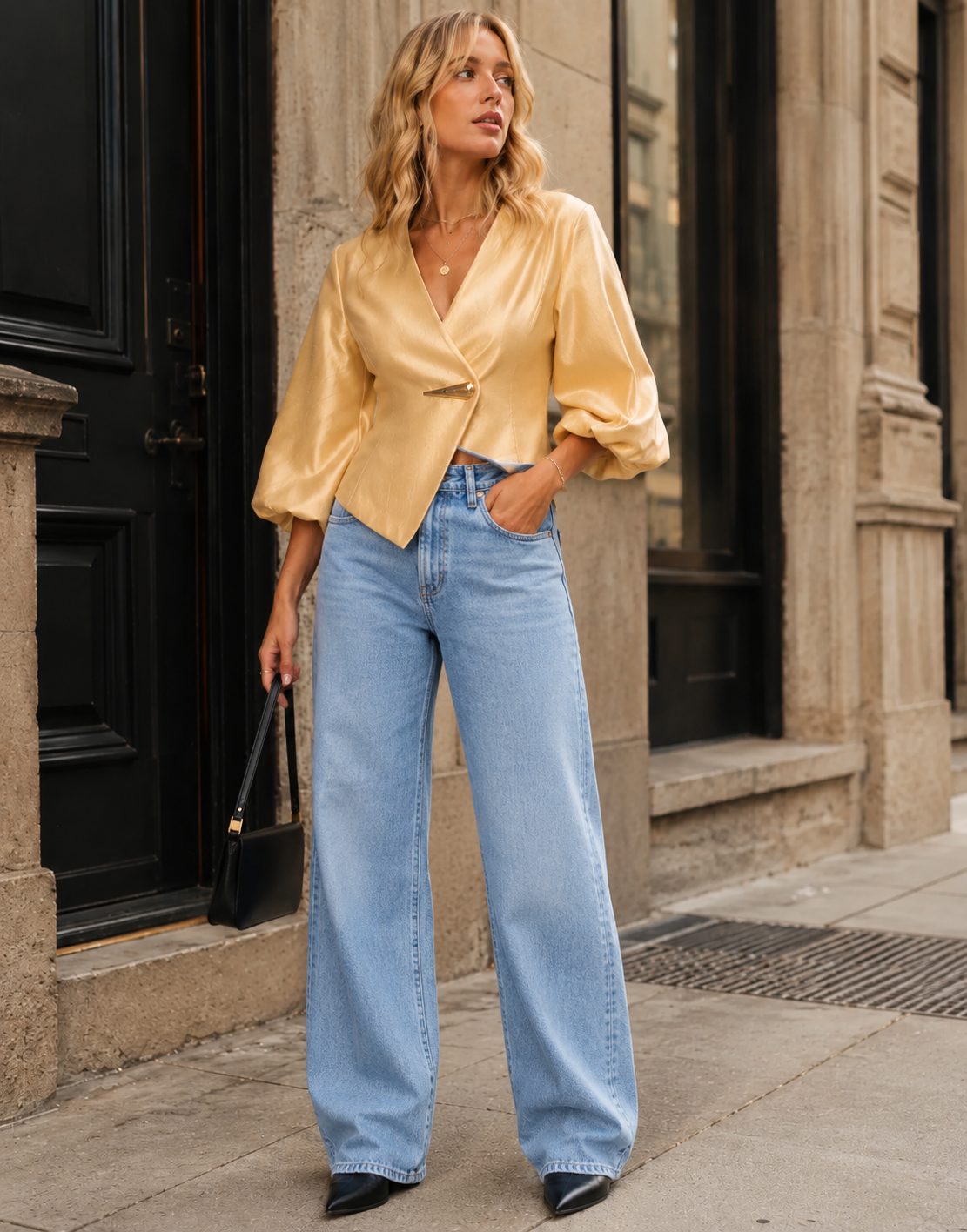 Gold Satin Blazer Top - Gold