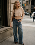 Lace Bodysuit With Boxy Cropped Tee Combo - Beige