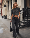 Diamond Studded Cropped Tee - Black