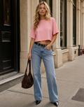 Cropped Studded T Shirt - Pink