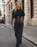 Lace Bodysuit With Boxy Cropped Tee Combo - Black