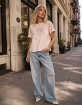 Lace Detail Short Sleeve Top - Pink