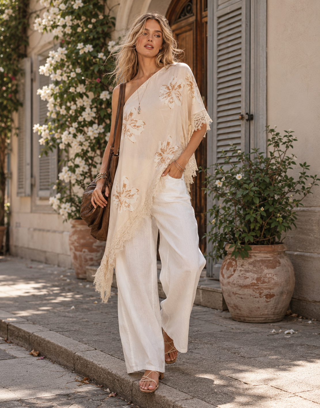 Asymmetrical Floral Top - Peach