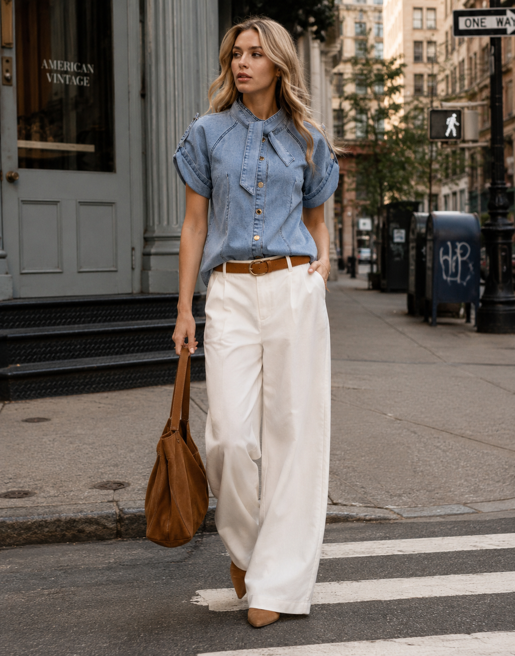 Structured Denim Button-Down Top - Denim