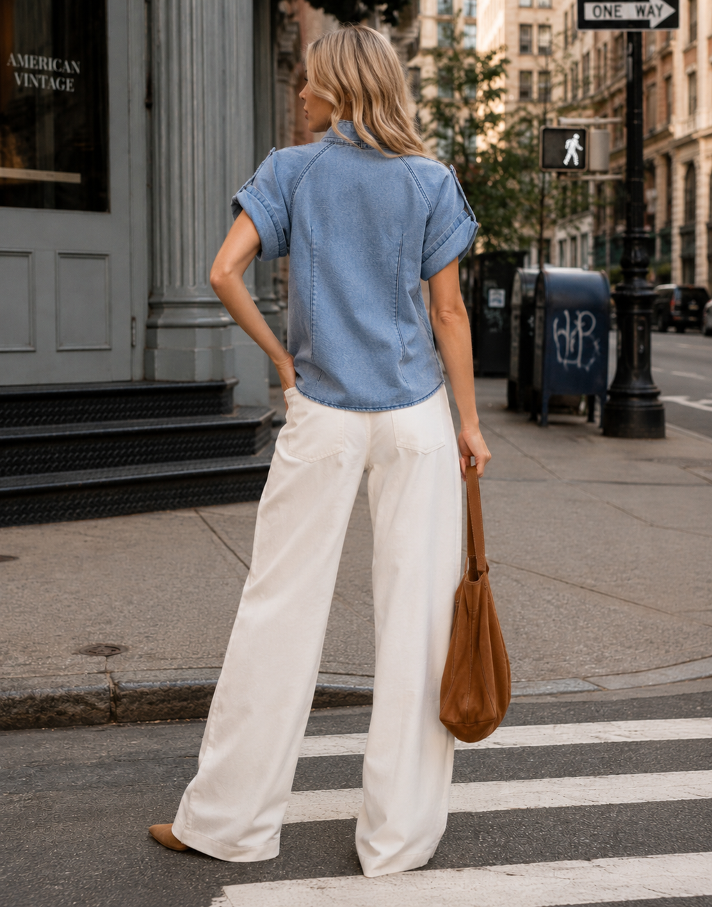 Structured Denim Button-Down Top - Denim