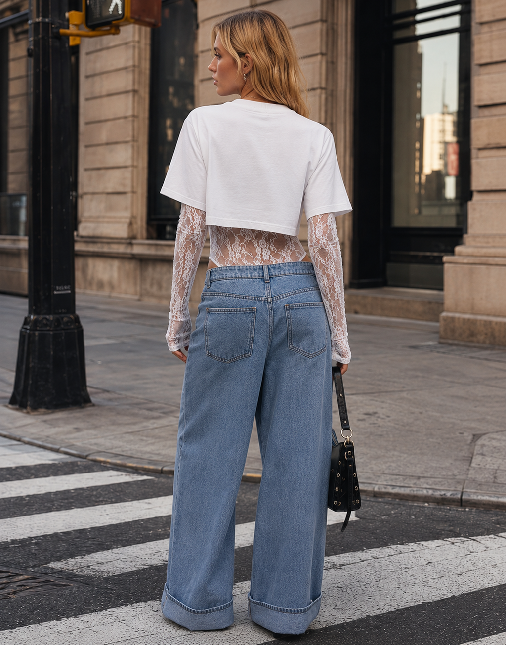 Lace Bodysuit With Boxy Cropped Tee Combo - White