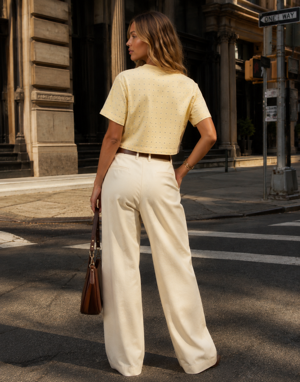 Cropped Studded T Shirt - Yellow