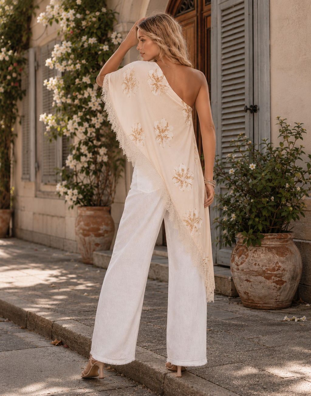 Asymmetrical Floral Top - Peach