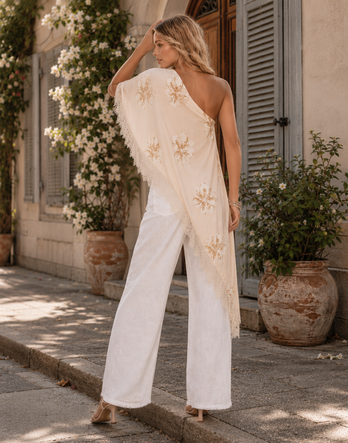 Asymmetrical Floral Top - Peach
