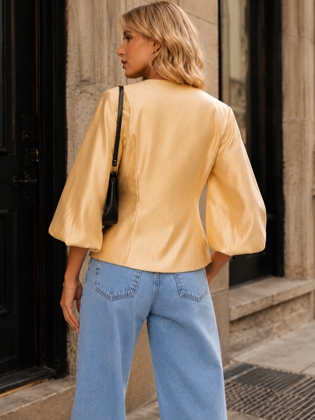 Gold Satin Blazer Top - Gold