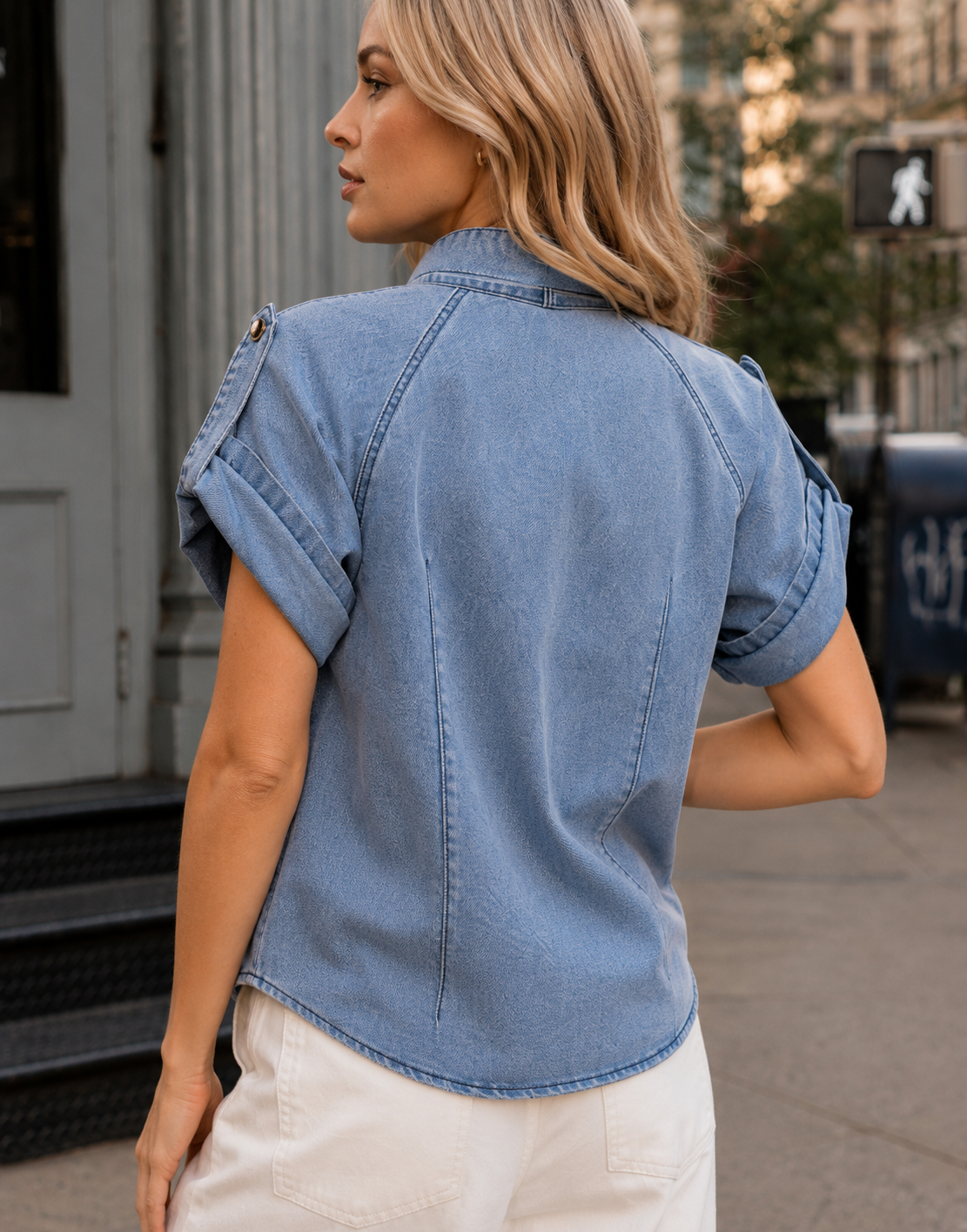 Structured Denim Button-Down Top - Denim