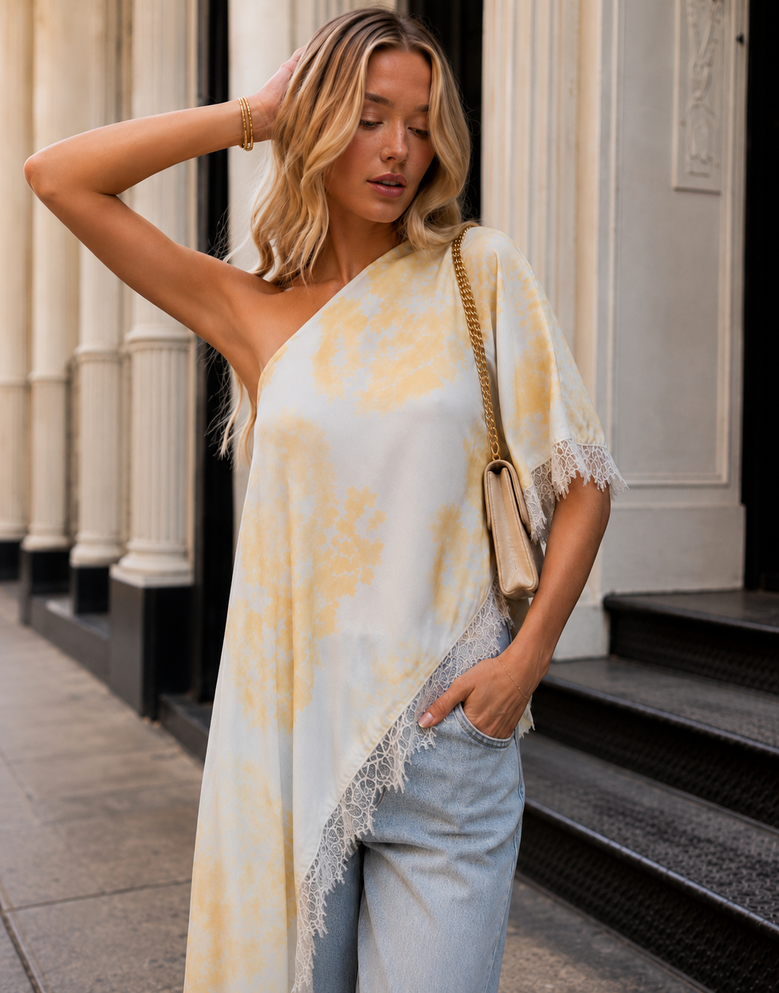 One Shoulder Asymmetrical Top - Light Blue