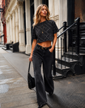 Diamond Studded Cropped Tee - Black