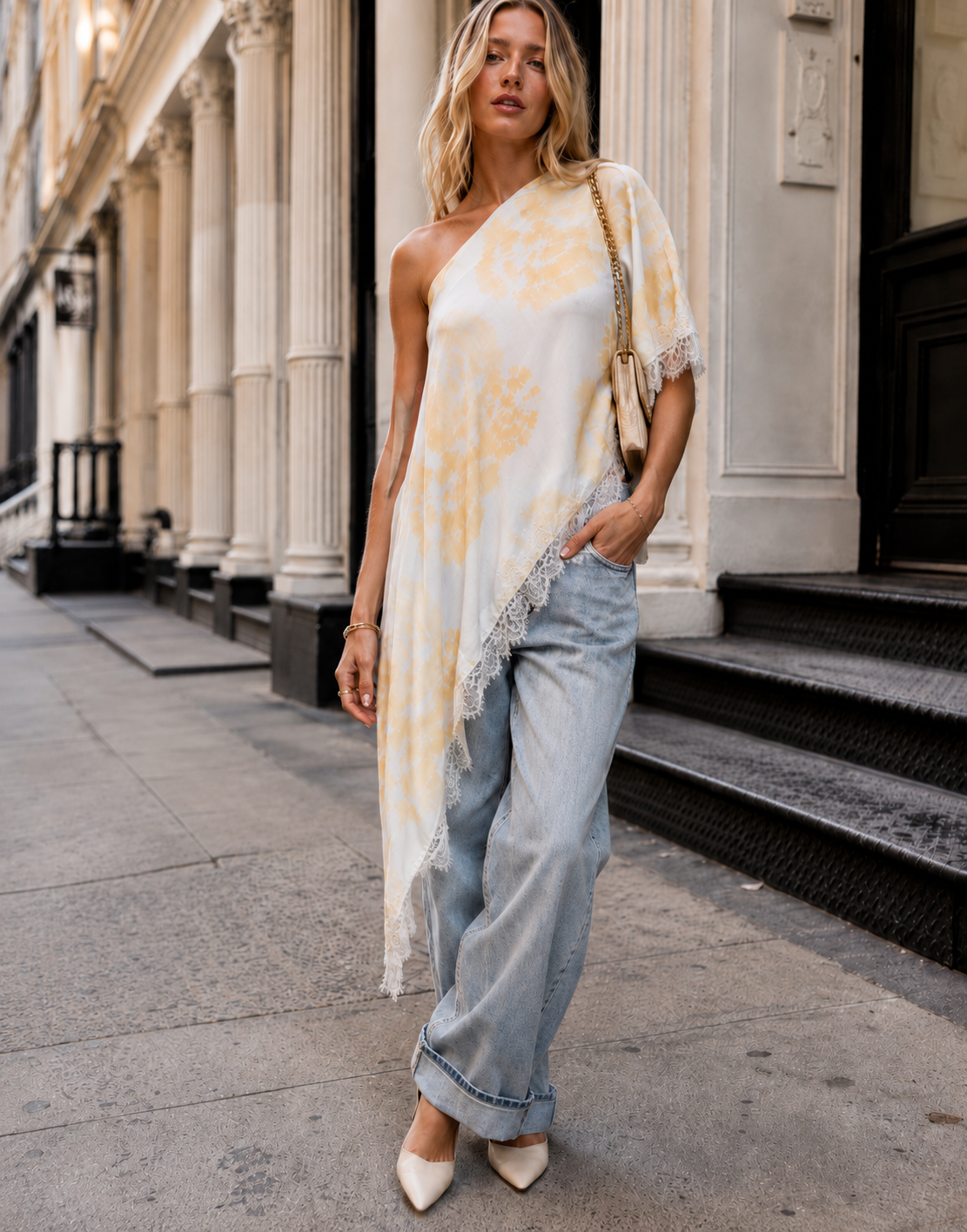 One Shoulder Asymmetrical Top - Light Blue